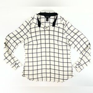 White House Black Market Womens Cream Ivory White Plaid Button-Down Shirt Size 6